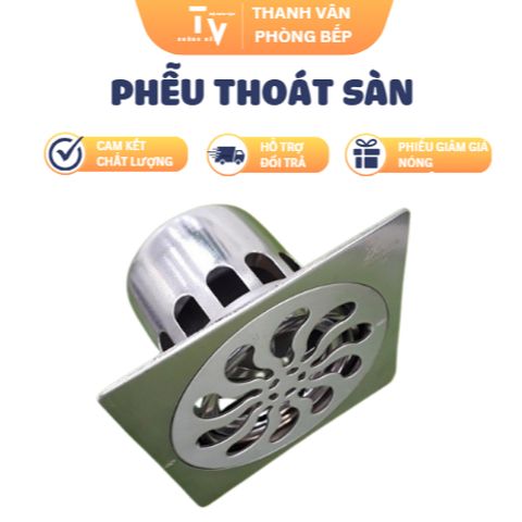 Phễu Thoát Sàn Inox Chống Mùi Hôi & Côn Trùng - Sản Phẩm Gia Dụng TVKITCHEN (120x120mm) (TV1228)