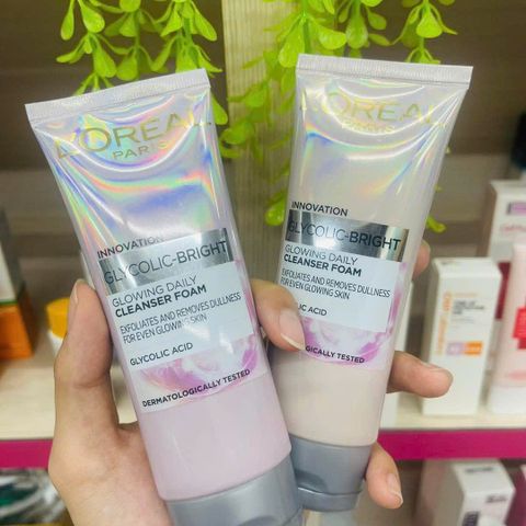Sữa Rửa Mặt L'Oréal Glycolic-Bright 100ml - Làm Sáng Da, Giảm Xỉn Màu, Dưỡng Ẩm - Mỹ Phẩm Cao Cấp Từ Pháp
