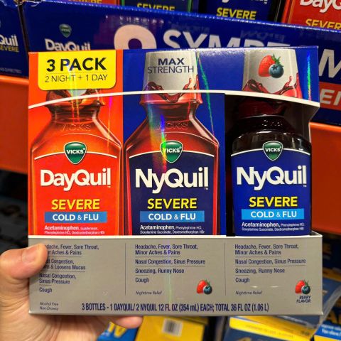 Set Siro Dayquil & Nyquil 3 Chai x 354ml - Thuốc Cảm Lạnh & Cúm Chống Đau Nửa Đêm Mỹ, Giảm Nghẹt Mũi, Ho, Sốt