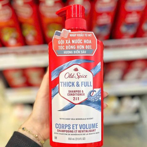 Dầu Gội & Xả Old Spice 2in1 Thick & Full 650ml - Giải Pháp Dưỡng Tóc Dày Dặn, Sạch Sâu, Độ ẩm Tự Nhiên