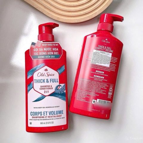Dầu Gội & Xả Old Spice 2in1 Thick & Full 650ml - Giải Pháp Dưỡng Tóc Dày Dặn, Sạch Sâu, Độ ẩm Tự Nhiên