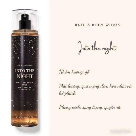Xịt thơm Bath & Body Works Into The Night 236ml - Hương Quyến Rũ Từ Mỹ, Perfume Body Spray Sang Trọng, Đắm Chìm Trong Thú Vị