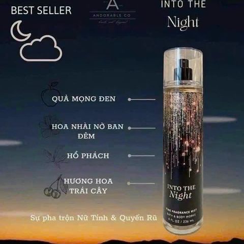 Xịt thơm Bath & Body Works Into The Night 236ml - Hương Quyến Rũ Từ Mỹ, Perfume Body Spray Sang Trọng, Đắm Chìm Trong Thú Vị