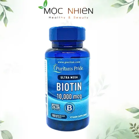 Viên uống Biotin 10000mcg Puritan's Pride của Mỹ - Ngăn rụng tóc, kích thích mọc tóc và chăm sóc móng, da - Hộp 100 viên