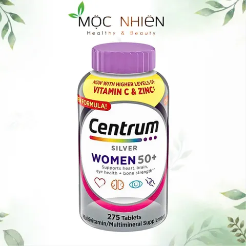 Centrum Silver Women 50+ - Vitamin Tổng Hợp Bổ Sung A, C, D3, E, Canxi, Khoáng Chất, Hỗ Trợ Sức Khỏe Tim Mạch & Xương Khớp - 275 Viên