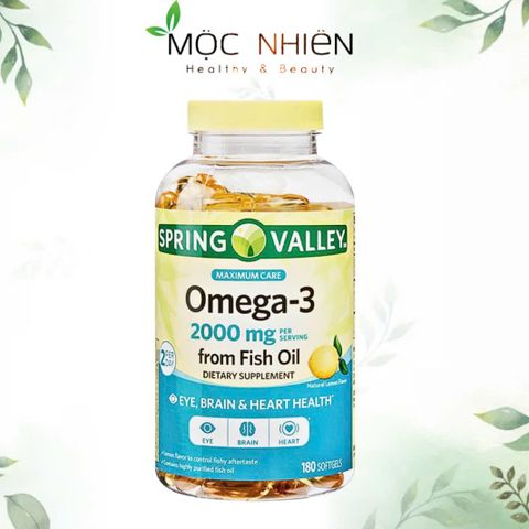 Viên Uống Omega-3 Spring Valley 2000mg Hỗ Trợ Tim Mạch, Não Bộ, Thị Lực, Xương Khớp - 180 Viên Mỹ
