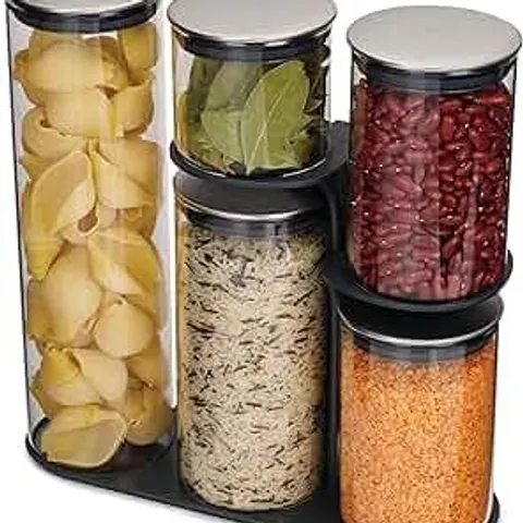 Bộ 5 Lọ Đựng Thực Phẩm Thủy Tinh Joseph Joseph Podium Inox - Giữ Thực Phẩm Tươi Mới, An Toàn và Chống Ẩm Mốc