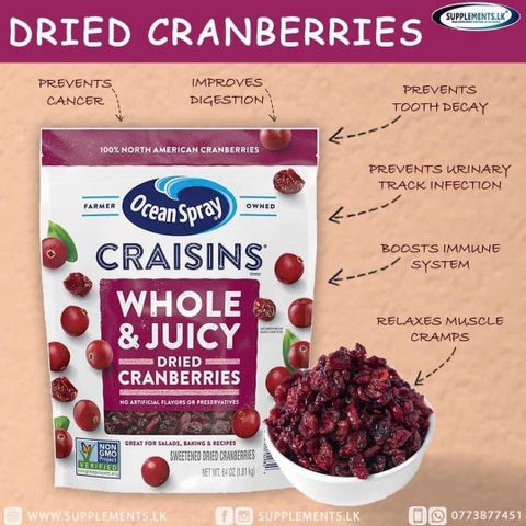 Nam Việt Quất Sấy Khô CRAISINS WHOLE & JUICY 1.81KG - Bổ Sung Dinh Dưỡng, Chất Xơ, Vitamin C, Ăn Vặt Ngon Miệng
