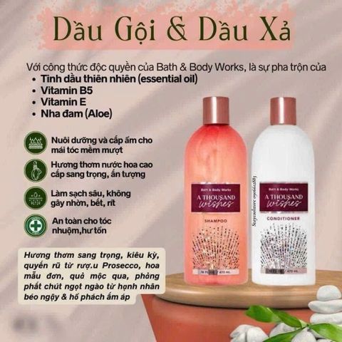 Cặp Dầu Gội & Xả Bath and Body Works 473ml - Hương Thơm Sang Trọng và Dưỡng Tóc Mềm Mượt, Chính Hãng Mỹ