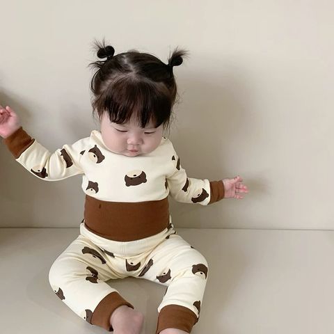 Bộ Đồ Dài Tay Cotton Cạp Cao Hình Gấu Dễ Thương Cho Bé - Thời Trang Dễ Thương Cho Bé Trai & Bé Gái, Mặc Đi Học Hay Đi Chơi