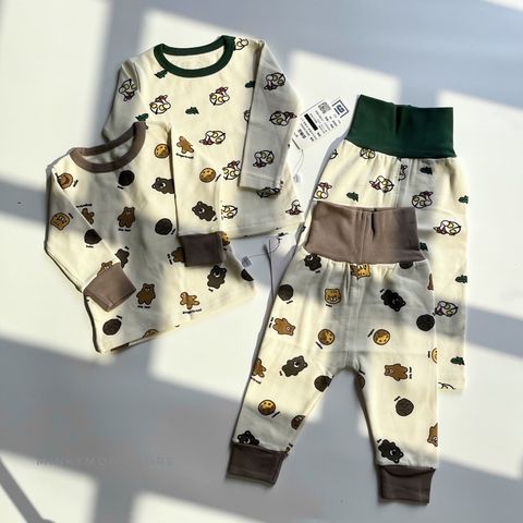 Bộ Đồ Dài Tay Cotton Cạp Cao Hình Gấu Dễ Thương Cho Bé - Thời Trang Dễ Thương Cho Bé Trai & Bé Gái, Mặc Đi Học Hay Đi Chơi