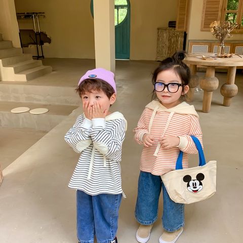 Áo Hoodie Kẻ Ngang Có Mũ Cho Bé Phong Cách Hàn Quốc - Thời Trang Thu Đông 2023, Cotton Thoáng Mát, Dành Cho Bé Hiếu Động