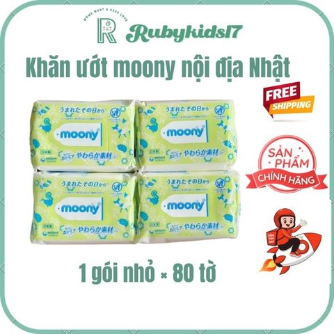 Khăn ướt Moony Nhật Bản Thùng 4 Bịch (32 Gói, 2.560 Tờ) - Mềm Mại, Không Mùi, An Toàn Cho Trẻ Sơ Sinh