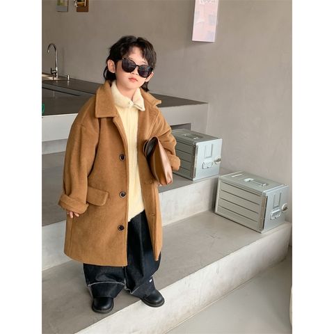 Lemon - Áo Khoác Lông Dày Dáng Dài Nâu Phong Cách Hàn Quốc Cho Bé Trai, Bé Gái