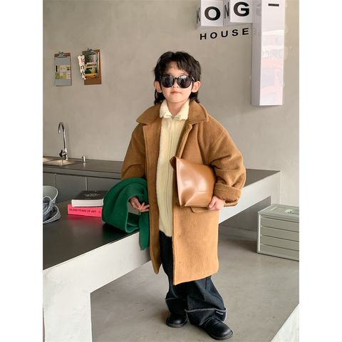Lemon - Áo Khoác Lông Dày Dáng Dài Nâu Phong Cách Hàn Quốc Cho Bé Trai, Bé Gái