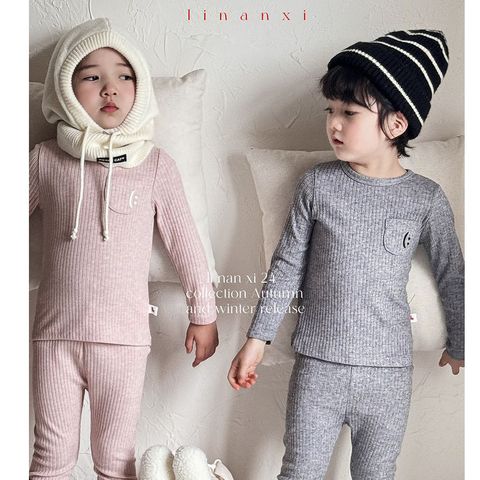 Bộ Quần Áo Dài Tay Len Tăm Smile Cao Cấp Hàn Quốc cho Bé - Thời Trang Mùa Thu Đông 2024, Size 90-130