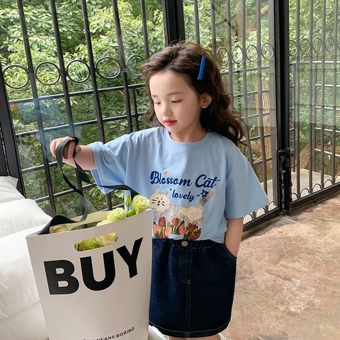 Áo Thun Ngắn Tay Dễ Thương Cho Bé Gái AmbbKids - Họa Tiết Cartoon Hàn Quốc, Chất Liệu Cotton Mềm Mịn, Đủ Size 90-150