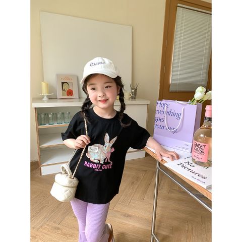 Áo Thun Ngắn Tay Dễ Thương Cho Bé Gái AmbbKids - Họa Tiết Cartoon Hàn Quốc, Chất Liệu Cotton Mềm Mịn, Đủ Size 90-150