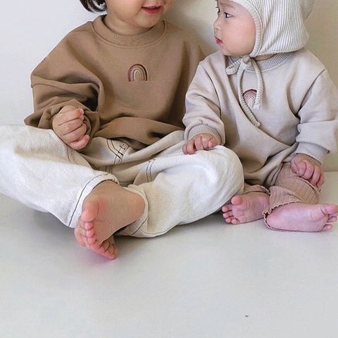 Áo Nỉ Mùa Đông Cho Bé Hợp Thời Trang Phiên bản Hàn Quốc Đơn Giản Thêu Cầu Vồng, Mẫu Áo Nỉ Lông Cừu Rộng Rãi Cho Bé