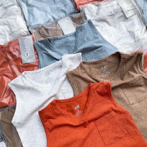 Đồ bộ sát nách trơn HM bé trai vải cotton dư xịn