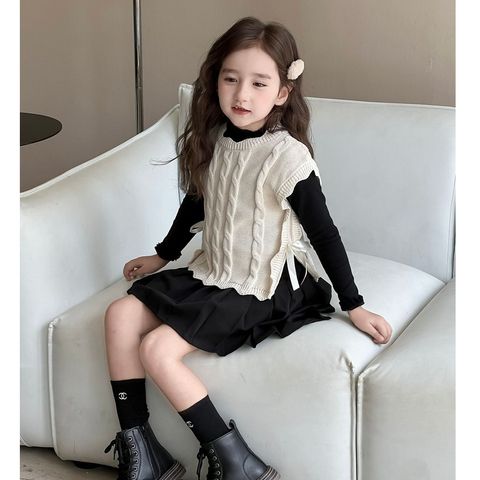 [Lanmomo]-Áo Gile Len Thắt Nơ Eo Điệu Đà Cho Bé Gái Phong Cách Thu Đông Hàn Quốc 2024