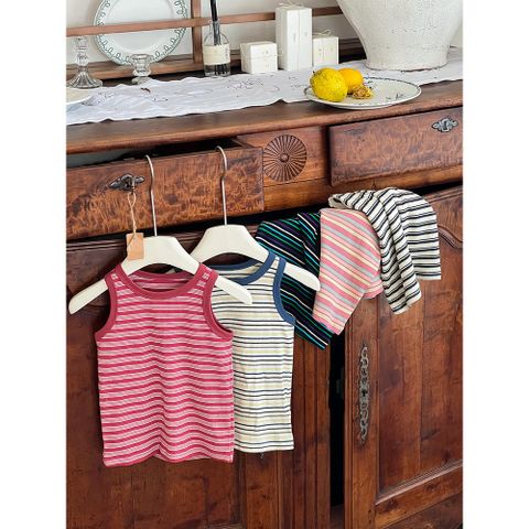 Áo Ba Lỗ Thun Cotton Kẻ Ngang Hàn Quốc Cho Bé Gái - Phong Cách Thời Thượng 2-8 Tuổi Hàng Ambbkids