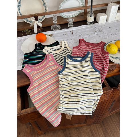 Áo Ba Lỗ Thun Cotton Kẻ Ngang Hàn Quốc Cho Bé Gái - Phong Cách Thời Thượng 2-8 Tuổi Hàng Ambbkids