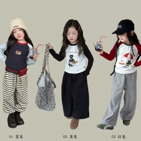 Áo Thun Dài Tay Phối Màu Cho Bé Gái Hàn Quốc - Dễ Thương, Ngọt Ngào, Phong Cách Thu Đông, Hoạt Hình Đáng Yêu