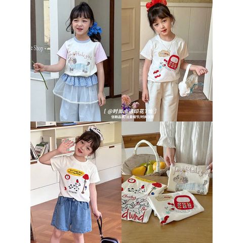 Áo Thun Bé Gái Thêu Hình Dễ Thương - Phong Cách Hàn Quốc, Cotton Mềm Mát, Thoáng Khí, Size 2-8 Tuổi, Họa Tiết Hoạt Hình Ngộ Nghĩnh
