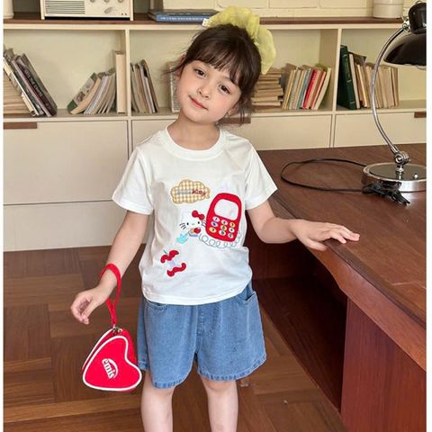 Áo Thun Bé Gái Thêu Hình Dễ Thương - Phong Cách Hàn Quốc, Cotton Mềm Mát, Thoáng Khí, Size 2-8 Tuổi, Họa Tiết Hoạt Hình Ngộ Nghĩnh