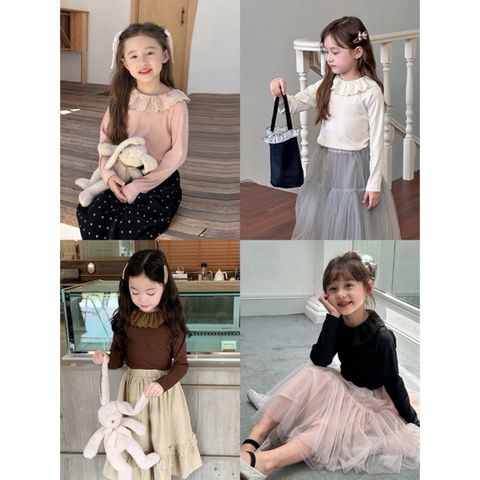 Áo Dài Tay Thun Tăm Cổ Ren Búp Bê Dày Dặn Cho Bé Gái - Thời Trang Thu Đông Ambbkids Quảng Châu Size 90-150