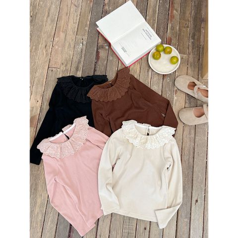 Áo Dài Tay Thun Tăm Cổ Ren Búp Bê Dày Dặn Cho Bé Gái - Thời Trang Thu Đông Ambbkids Quảng Châu Size 90-150