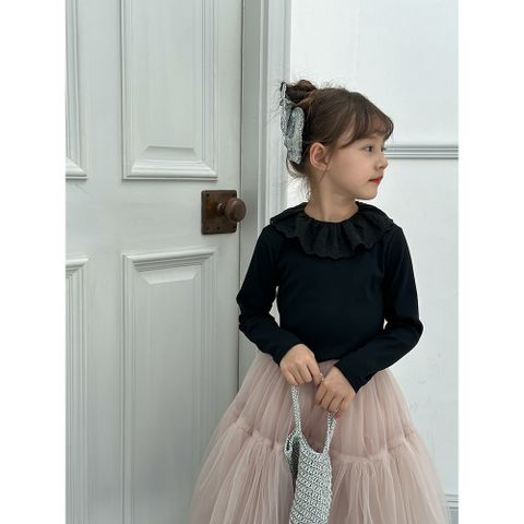 Áo Dài Tay Thun Tăm Cổ Ren Búp Bê Dày Dặn Cho Bé Gái - Thời Trang Thu Đông Ambbkids Quảng Châu Size 90-150