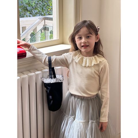 Áo Dài Tay Thun Tăm Cổ Ren Búp Bê Dày Dặn Cho Bé Gái - Thời Trang Thu Đông Ambbkids Quảng Châu Size 90-150