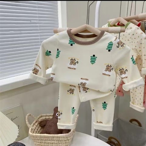 Bộ Quần Áo Dài Tay Hoạt Hình Cotton Mùa Thu Cho Bé Trai Gái - Thoáng Khí, Dễ Chịu, Phong Cách Hàn Quốc 200g
