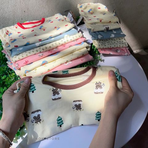 Bộ Quần Áo Dài Tay Hoạt Hình Cotton Mùa Thu Cho Bé Trai Gái - Thoáng Khí, Dễ Chịu, Phong Cách Hàn Quốc 200g