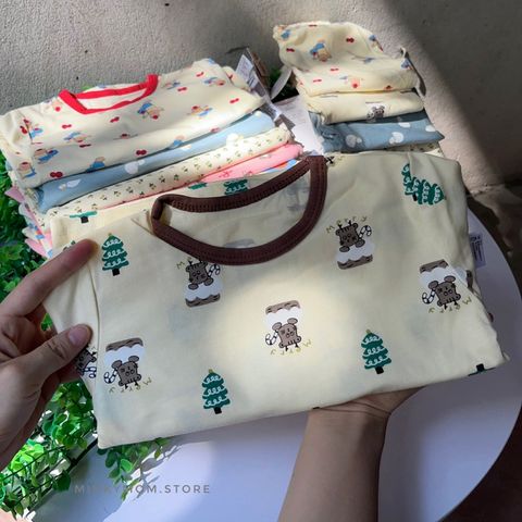 Bộ Quần Áo Dài Tay Hoạt Hình Cotton Mùa Thu Cho Bé Trai Gái - Thoáng Khí, Dễ Chịu, Phong Cách Hàn Quốc 200g