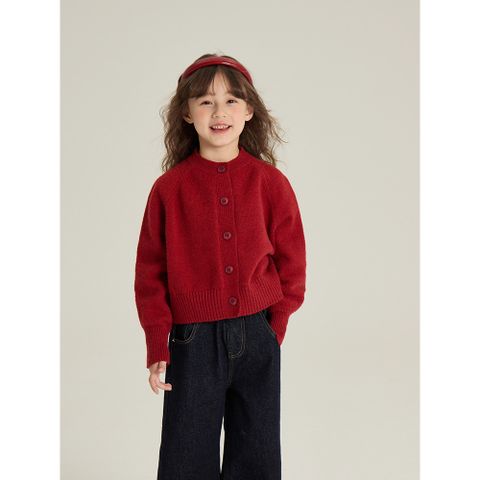 Áo Khoác Len Cardigan Màu Đỏ Thời Trang Cho Bé Gái - Áo Dệt Kim Ấm Áp Mùa Giáng Sinh và Năm Mới Ambbkids