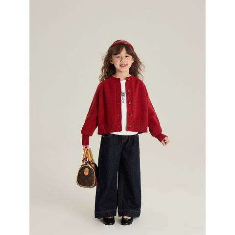 Áo Khoác Len Cardigan Màu Đỏ Thời Trang Cho Bé Gái - Áo Dệt Kim Ấm Áp Mùa Giáng Sinh và Năm Mới Ambbkids