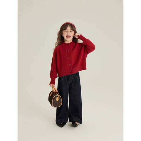 Áo Khoác Len Cardigan Màu Đỏ Thời Trang Cho Bé Gái - Áo Dệt Kim Ấm Áp Mùa Giáng Sinh và Năm Mới Ambbkids