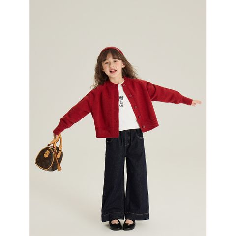 Áo Khoác Len Cardigan Màu Đỏ Thời Trang Cho Bé Gái - Áo Dệt Kim Ấm Áp Mùa Giáng Sinh và Năm Mới Ambbkids