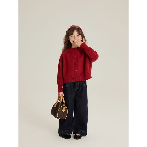 Áo Khoác Len Cardigan Màu Đỏ Thời Trang Cho Bé Gái - Áo Dệt Kim Ấm Áp Mùa Giáng Sinh và Năm Mới Ambbkids