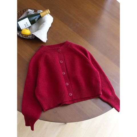 Áo Khoác Len Cardigan Màu Đỏ Thời Trang Cho Bé Gái - Áo Dệt Kim Ấm Áp Mùa Giáng Sinh và Năm Mới Ambbkids