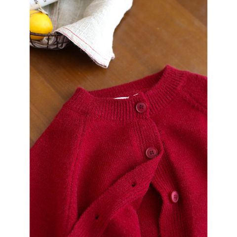 Áo Khoác Len Cardigan Màu Đỏ Thời Trang Cho Bé Gái - Áo Dệt Kim Ấm Áp Mùa Giáng Sinh và Năm Mới Ambbkids