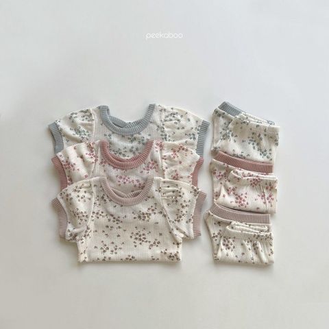 peekaboo2023 Bộ Cộc Hoa Rose Thun Cotton Mềm Mại Phong Cách Hàn Quốc Cho Bé