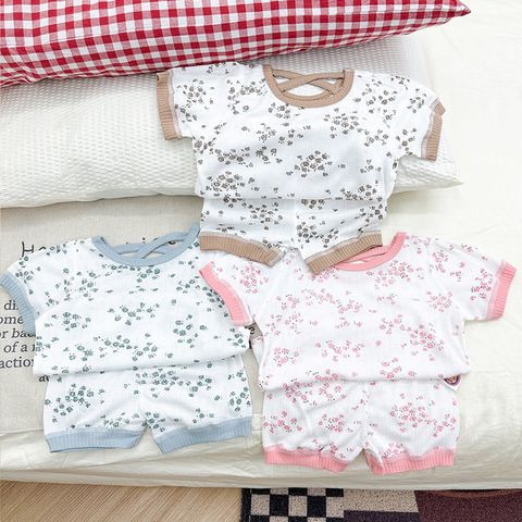 peekaboo2023 Bộ Cộc Hoa Rose Thun Cotton Mềm Mại Phong Cách Hàn Quốc Cho Bé