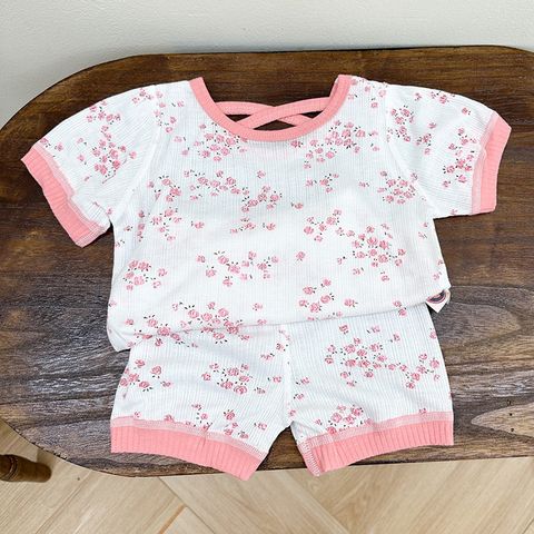 peekaboo2023 Bộ Cộc Hoa Rose Thun Cotton Mềm Mại Phong Cách Hàn Quốc Cho Bé