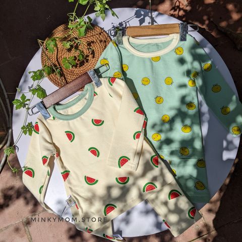 Bộ Đồ Dài Tay Hoạ Tiết Đáng Yêu Cho Bé Trai/Gái - Vải Cotton Co Dãn Thoáng Khí, An Toàn, Thoải Mái