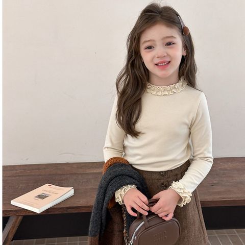 Áo Thun Dài Tay Bé Gái Cổ Bèo AmbbKids - Thời Trang Hàn Quốc Dễ Thương, Chất Liệu Cotton Mềm Mại, Size 90-150