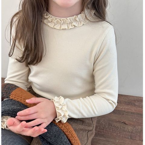 Áo Thun Dài Tay Bé Gái Cổ Bèo AmbbKids - Thời Trang Hàn Quốc Dễ Thương, Chất Liệu Cotton Mềm Mại, Size 90-150